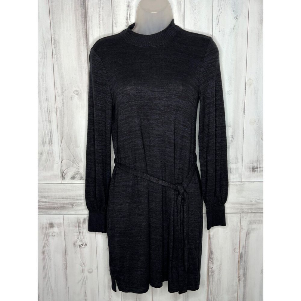 ABERCROMBIE & FITCH BLACK BLUE MARLED KNIT‎ MOCK NECK TIE WAIST SWEATER DRESS S